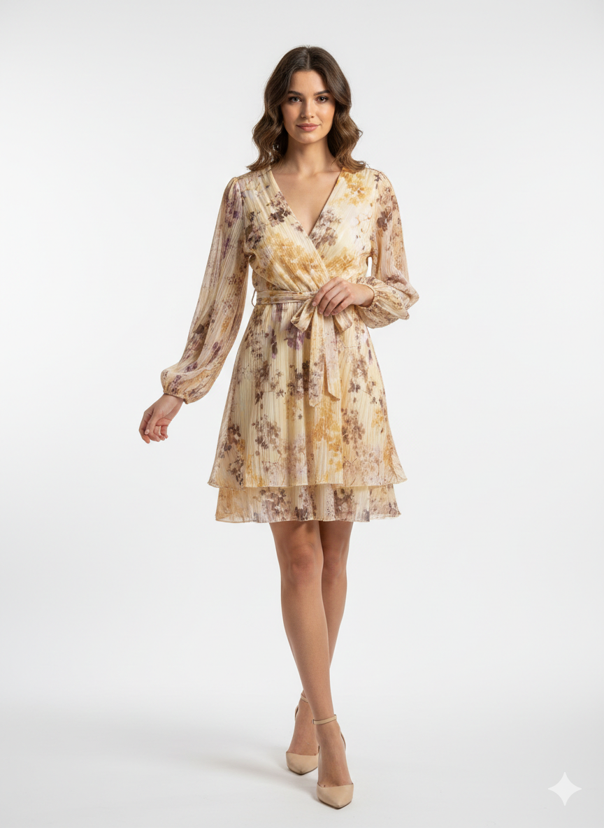 Abito corto a Portafoglio con stampa floreale e balze art.11688