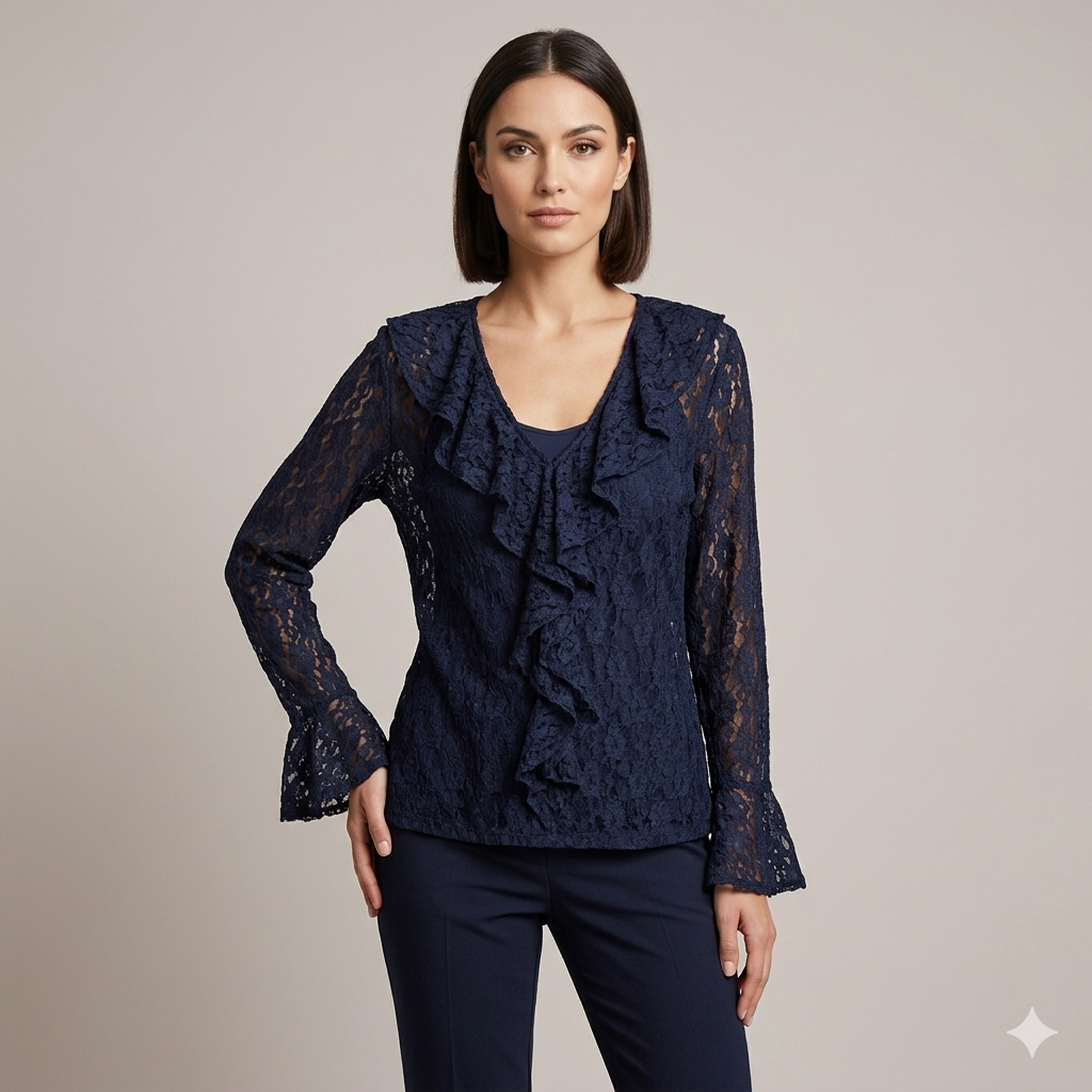 Blusa in Pizzo con Volant(vestibilità comoda)art.11734